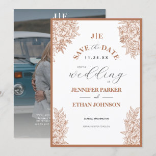 Save The Date Elegant Boho Peony Botanical Photo Mariage