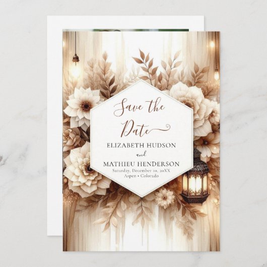 Save The Date Elegant Boho Rustic Mariage (Devant / Derrière)