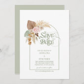 Save The Date Elégant Boho Tropical Dried Flowers Arch QR Code (Devant / Derrière)