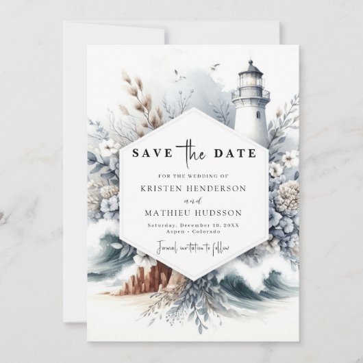 Save The Date Élégant Boho Waves Mariage phare (Devant)