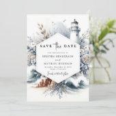 Save The Date Élégant Boho Waves Mariage phare (Debout devant)