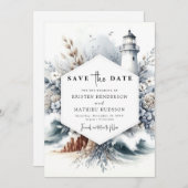 Save The Date Élégant Boho Waves Mariage phare (Devant / Derrière)