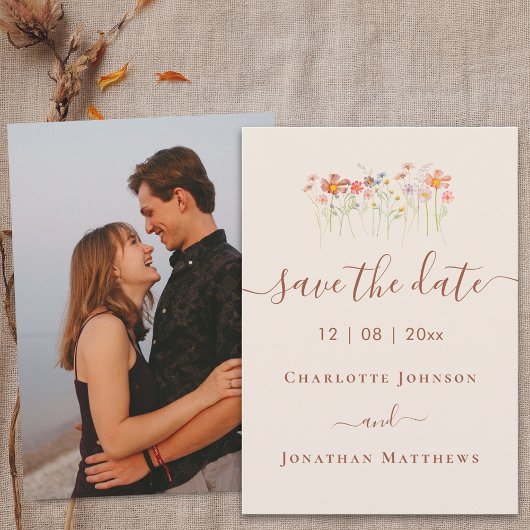 Save The Date Elegant Boho Wildflower Meadow Photo Wedding