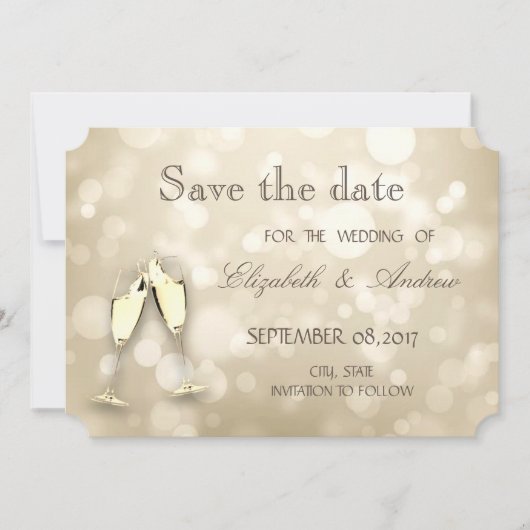 Save The Date Elegant Bokeh, Vins de verre Mariage Enregistrer l (Devant)