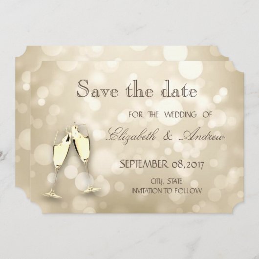 Save The Date Elegant Bokeh, Vins de verre Mariage Enregistrer l (Devant / Derrière)