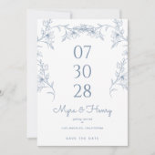 Save The Date Elegant Botanical Floral Dusty Blue Wedding (Devant)
