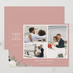Save The Date Élégant Botanique Dusty Photo Rose