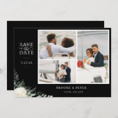 Save The Date Élégant Botanique Noir Plat Enregistrer La Date Ph (Devant / Derrière)