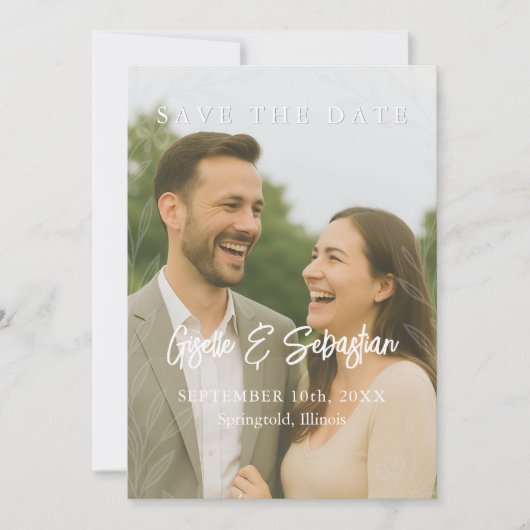 Save The Date Élégant Botanique Photo Script romantique (Devant)