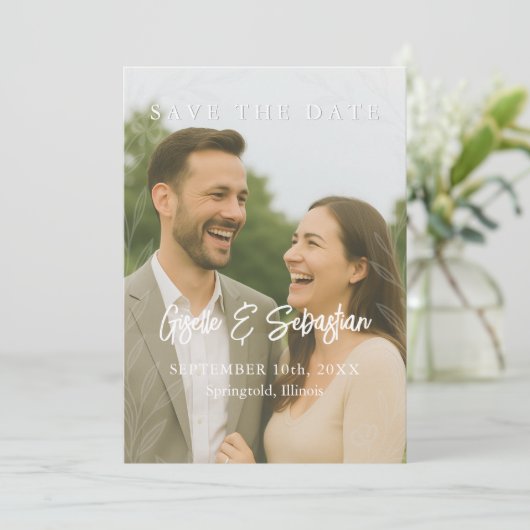 Save The Date Élégant Botanique Photo Script romantique (Debout devant)