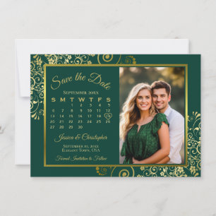Save The Date Elégant Boucles d'or Emerald Calendrier Mariage ph