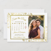 Save The Date Elégant boucles d'or sur Mariage photo Calendrier (Devant)