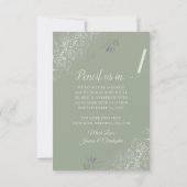 Save The Date Elégant boucles gris argent Mariage vert sage (Dos)