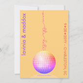 Save The Date Élégant boule Disco Orange et Mariage Hot Rose (Devant)