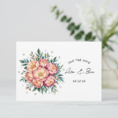 Save The Date Elégant bouquet de pêche avec Mariage de diamants (Debout devant)