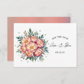 Save The Date Elégant bouquet de pêche avec Mariage de diamants (Devant / Derrière)