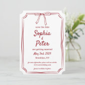 Save The Date Elegant Bow intemporel Mariage Crimson rouge (Debout devant)