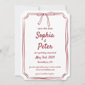 Save The Date Elegant Bow intemporel Mariage Crimson rouge (Devant)