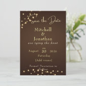 Save The Date Elegant Brown & Gold String Lights wedding  (Debout devant)
