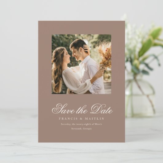 Save The Date Elegant Brown Romantic Photo Wedding (Debout devant)