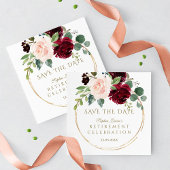 Save The Date Élégant Burgundy Blush Floral Gold Retirement