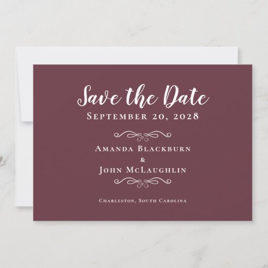 Save The Date Élégant Burgundy Delicate Calligraphie Romantique (Devant)