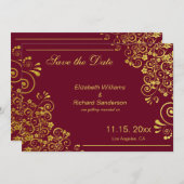 Save The Date Elégant Burgundy Gold Enregistrer le Mariage de da (Devant / Derrière)