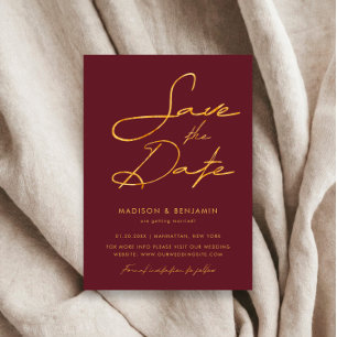 Save The Date Elégant Burgundy Gold Mariage de typographie moder