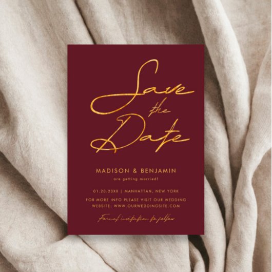 Save The Date Elégant Burgundy Gold Mariage de typographie moder