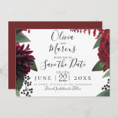 Save the date | Elegant Burgundy Marsala Floral Kaart (Voorkant / Achterkant)
