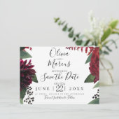 Save the date | Elegant Burgundy Marsala Floral Kaart (Staand voorkant)