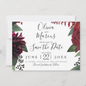 Save the date | Elegant Burgundy Marsala Floral Kaart (Voorkant)