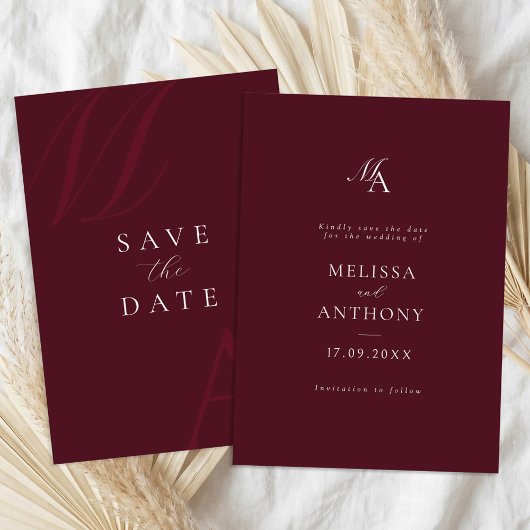 Save The Date Elegant Burgundy Monogram Modern Wedding