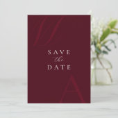 Save The Date Elegant Burgundy Monogram Modern Wedding (Debout devant)