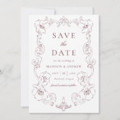 Save The Date Elegant Burgundy Ornate Floral Frame Wedding (Devant)