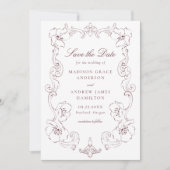 Save The Date Elegant Burgundy Ornate Floral Frame Wedding (Devant)