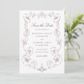 Save The Date Elegant Burgundy Ornate Floral Frame Wedding (Debout devant)