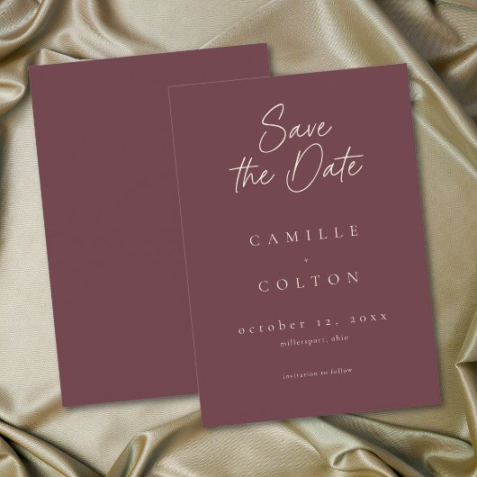 Save The Date Elegant Burgundy Wine Minimalist Wedding