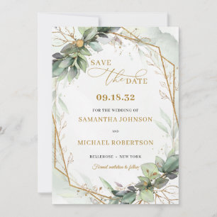 Save The Date Elégant cadre boho eucalyptus verdure or