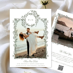 Save The Date Élégant cadre de couronne végétale verte Mariage p
