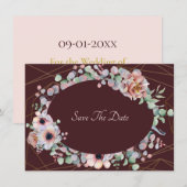 Save The Date Élégant cadre géométrique floral rose rose d'anémo (Devant / Derrière)