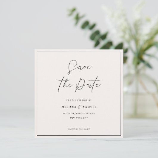 Save The Date Élégant cadre noir manuscrit Mariage de script (Debout devant)