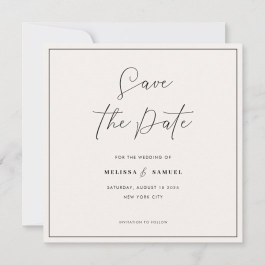 Save The Date Élégant cadre noir manuscrit Mariage de script (Devant)