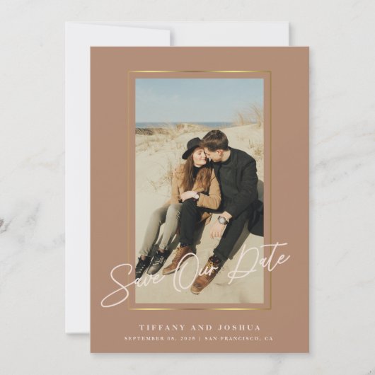 Save The Date Elégant cadre or Dusty Rose Mariage photo (Devant)