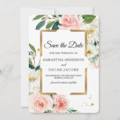 Save The Date Elégant cadre rose rose floral or & gouttes (Devant)