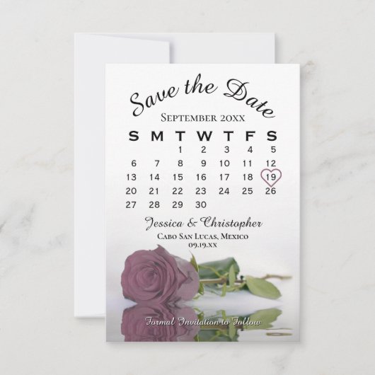 Save The Date Élégant calendrier Mariage de Rose Rose Rose Mauve (Devant)