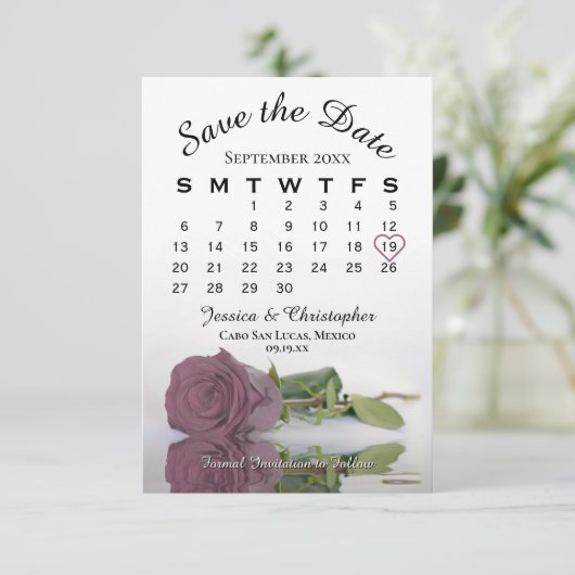 Save The Date Élégant calendrier Mariage de Rose Rose Rose Mauve (Debout devant)