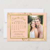 Élégant Calendrier Photo de Mariage Corail Abricot