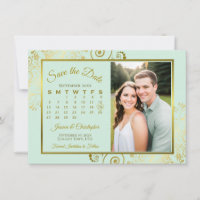 Élégant calendrier vert menthe et or Photo Mariage