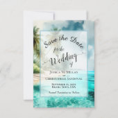 Save The Date Elegant Calligraphy Tropical Beach Wedding (Devant)